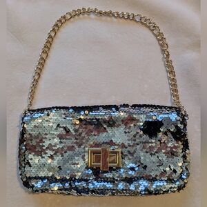 H&M Sequin Chain Shoulder Bag Y2K Silver Gold Black